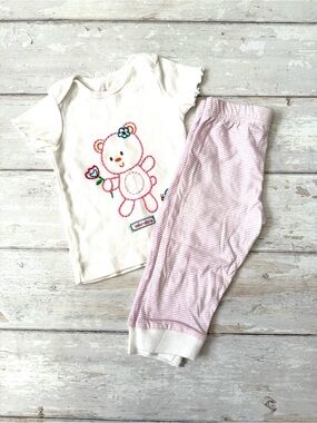 Carters 6-9m Baby Girl Outfit Set Striped Pink White Pants & Bear Shirt 6m 9m